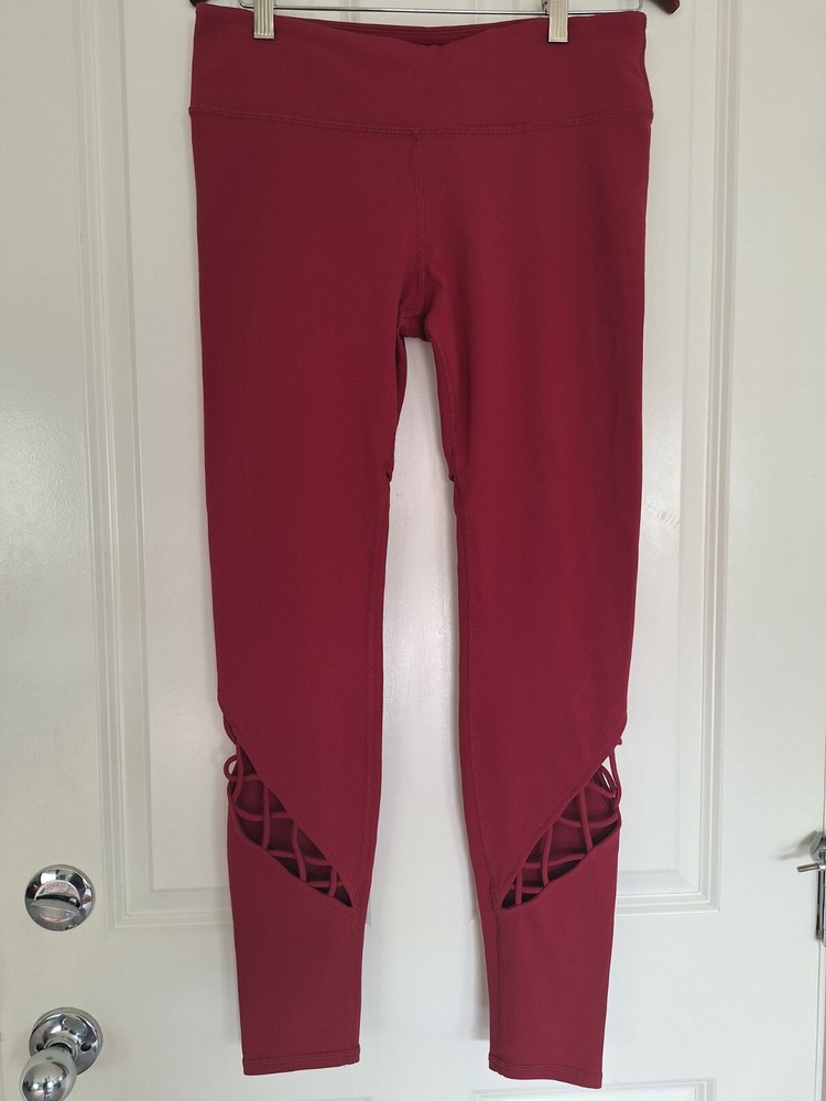 Alo Yoga Red High-Waisted Leggings with Mesh Detail