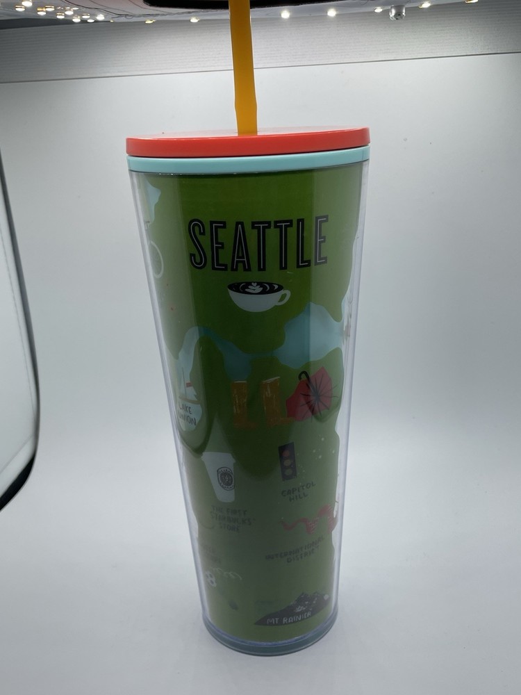 Starbucks Seattle Local Collection Coffee Cold Cup Tumbler Lid & Straw 24 oz
