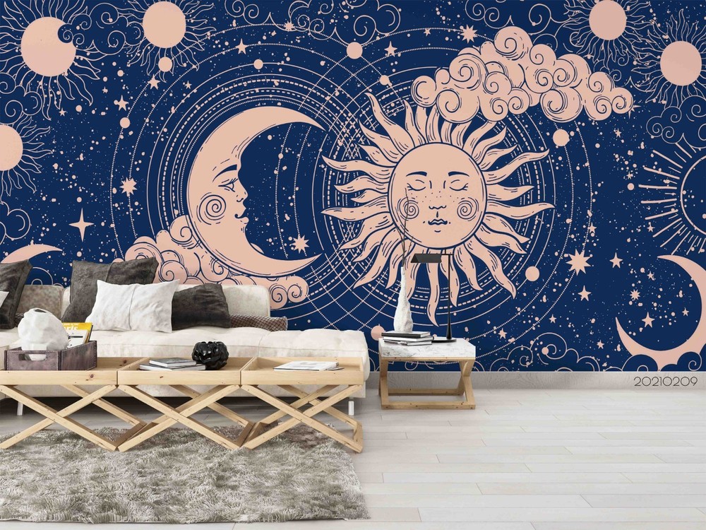 3D Sun Moon Clouds Illustration Wall Murals Wallpaper Murals Wall Sticker
