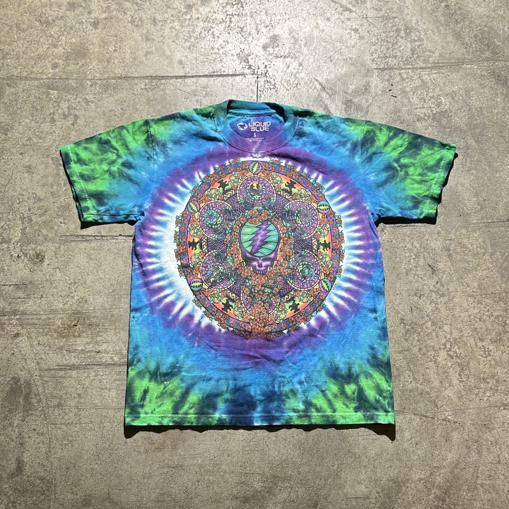 Grateful Dead Double Sided Liquid Blue Tie Dye Shirt Men's Small-image