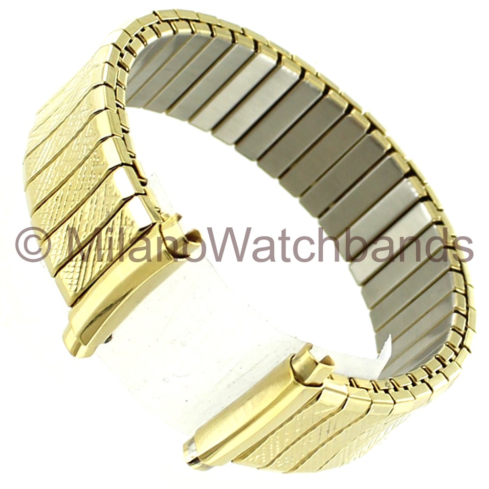 16-20mm Kreisler Stainless Steel Fashion Flex Gold Tone Curved End Men WatchBand