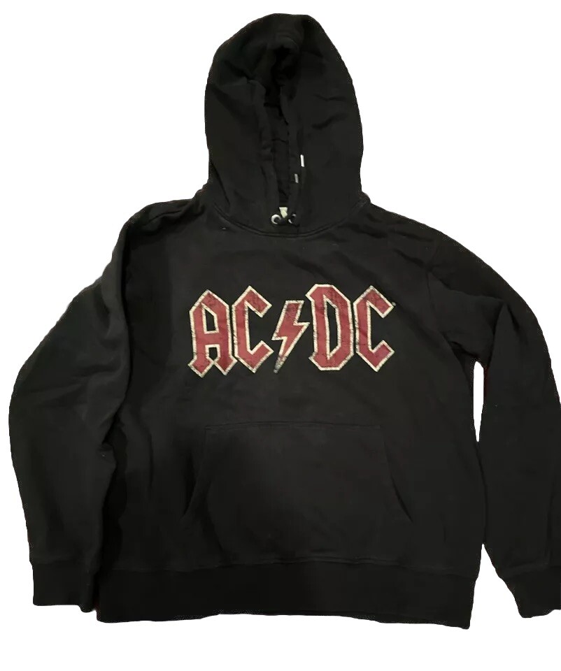 AC/DC Large Black In Black H&M Distressed Concert Hoodie Vintage Style