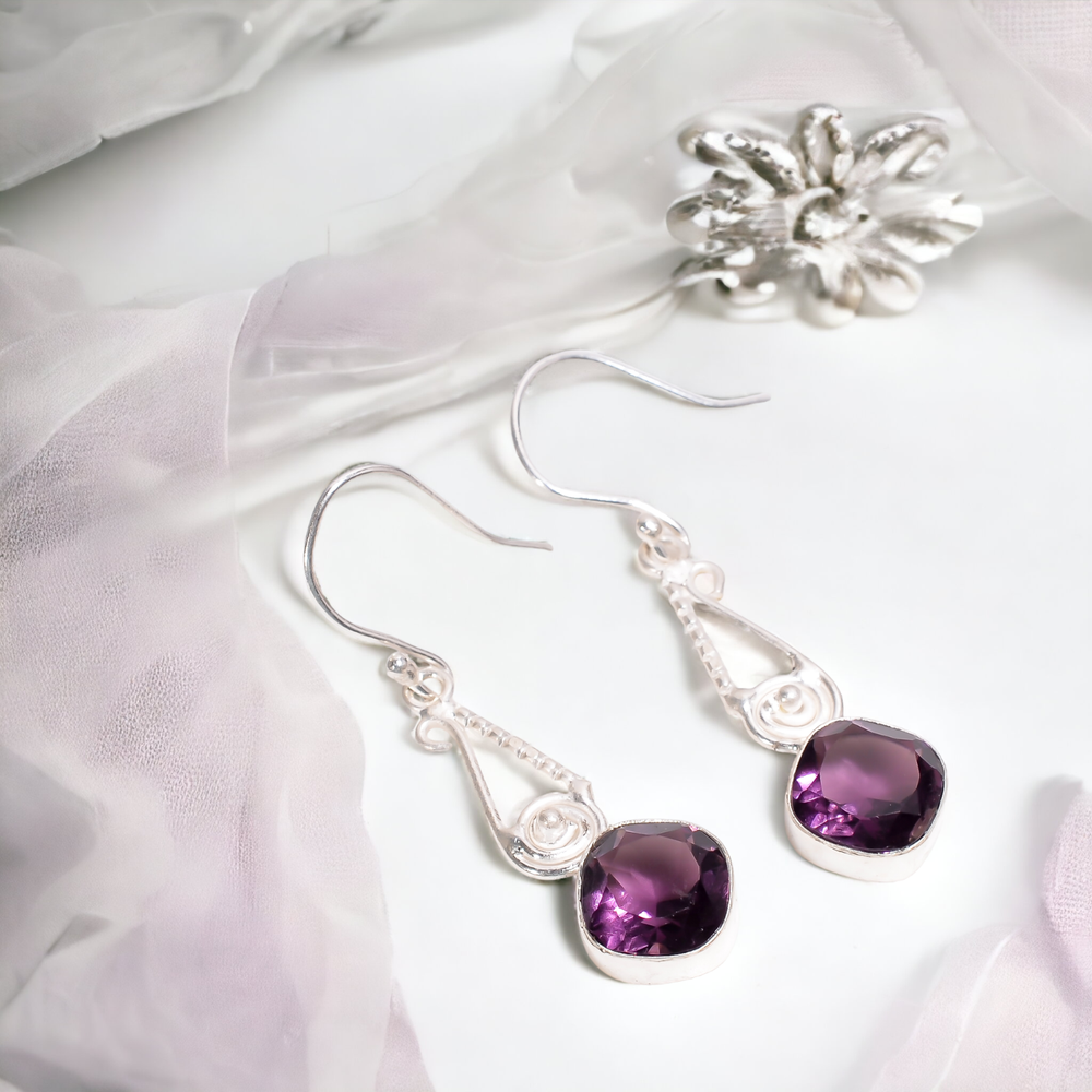 Natural Amethyst Gemstone 925 Sterling Silver Drop/Dangle Earrings For Girls