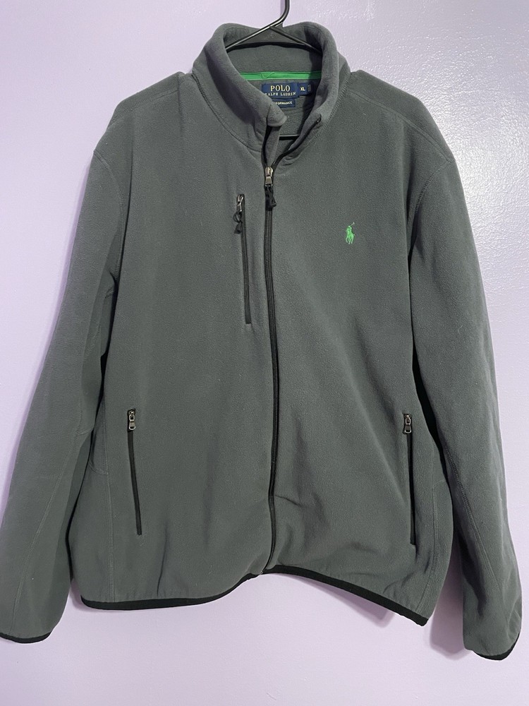 Polo Ralph Lauren Jacket Mens Large Gray Performance Fleece Pony Logo Full Zip