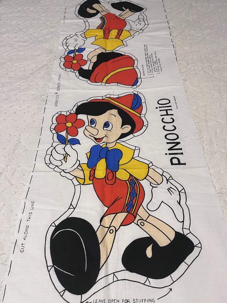 Disney Pinocchio Cut and Sew Craft Fabric Pillow Panel - Vintage New Uncut