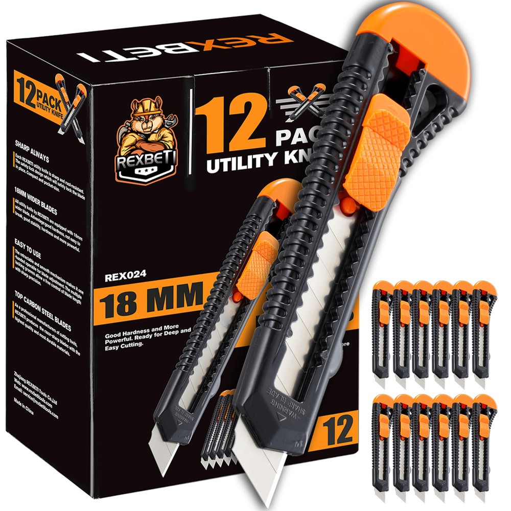12-Pack Retractable Utility Knives for Boxes, Cardboard & Cartons