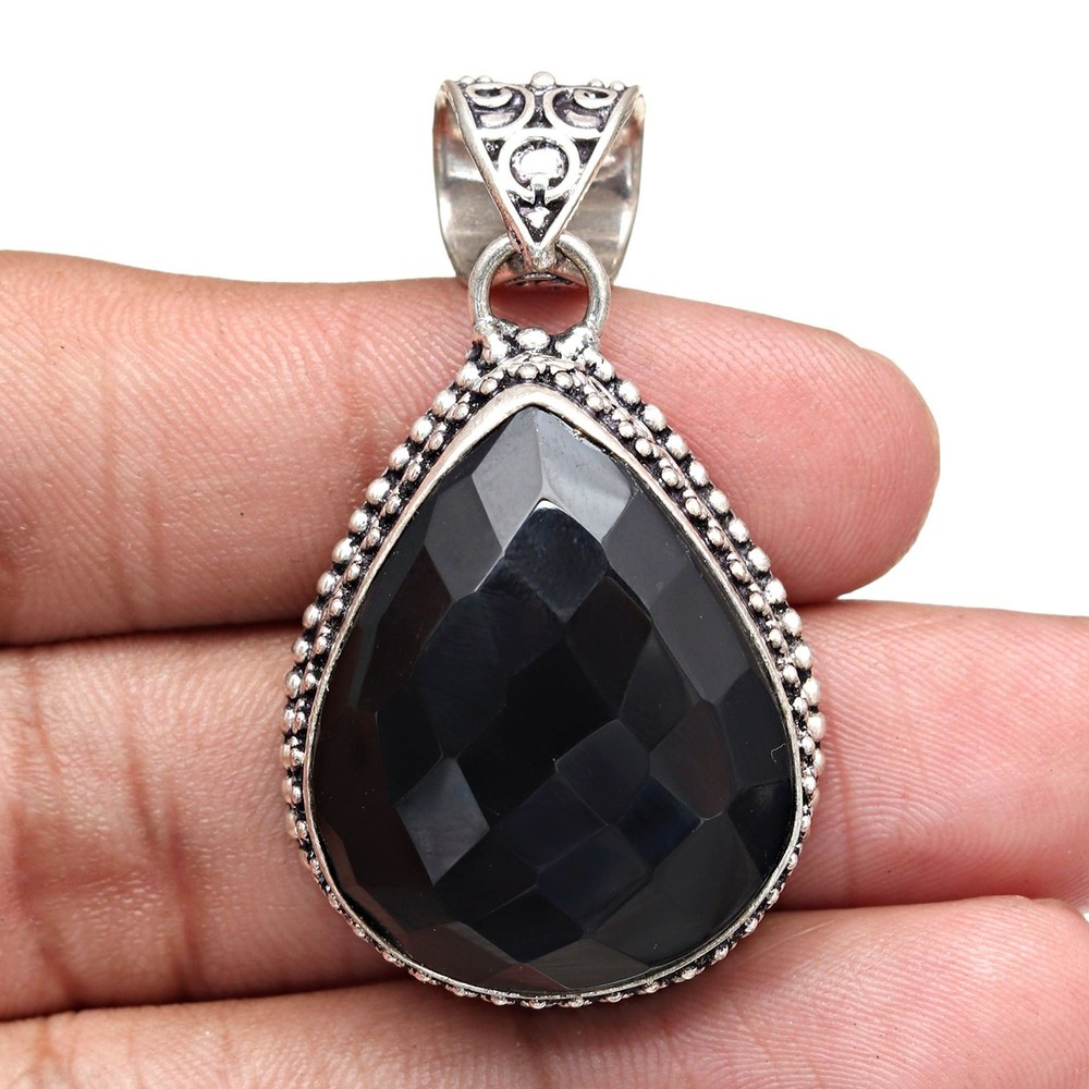 Black Spinal Silver Pendant Gemstone Jewelry Handmade Valentine's Gift in Gold