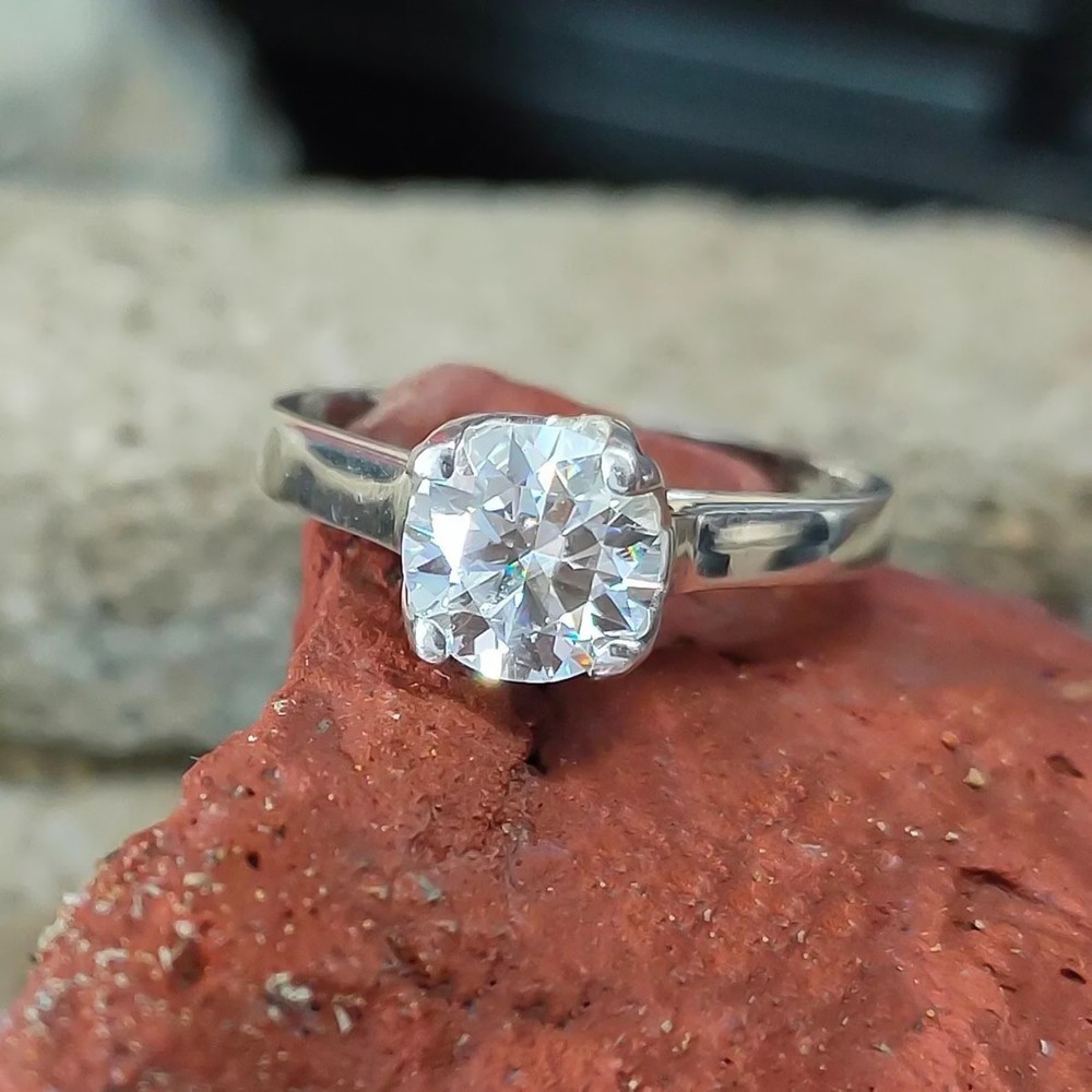 1.30 Ct Certified Off White Diamond Solitaire Ring-925 Silver, Great Sparkle