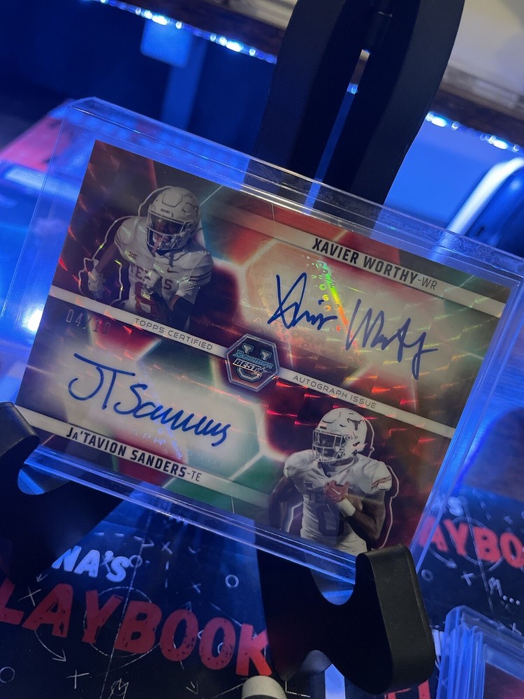 2023 Bowman University Best Dual Auto Red Xavier Worthy Ja'Tavion Sanders 4/10
