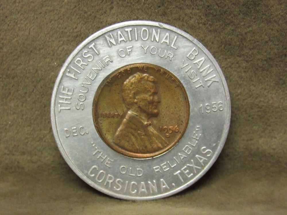 Dec 1956 Souvenir Token Coin First National Bank Corsicana Texas Aluminum Good