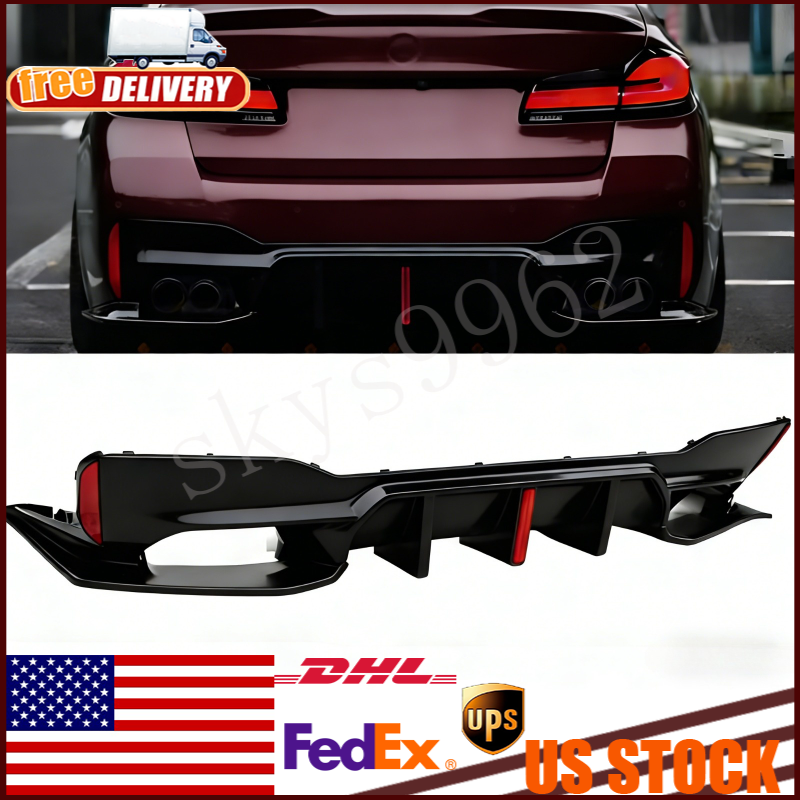 Gloss Black Big Fin M5 Style LED Rear Bumper Diffuser Kit For 17-23 BMW G30 G38
