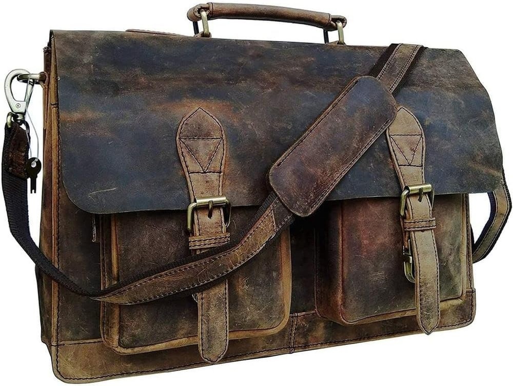 cuero Retro Brown Laptop Messenger Bag Office Briefcase Crossbody Travel Bag ...