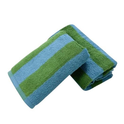 Soft Cotton Bath Towels 2-Pack, 14x30 Inch Blue & Green Face & Hand Towels