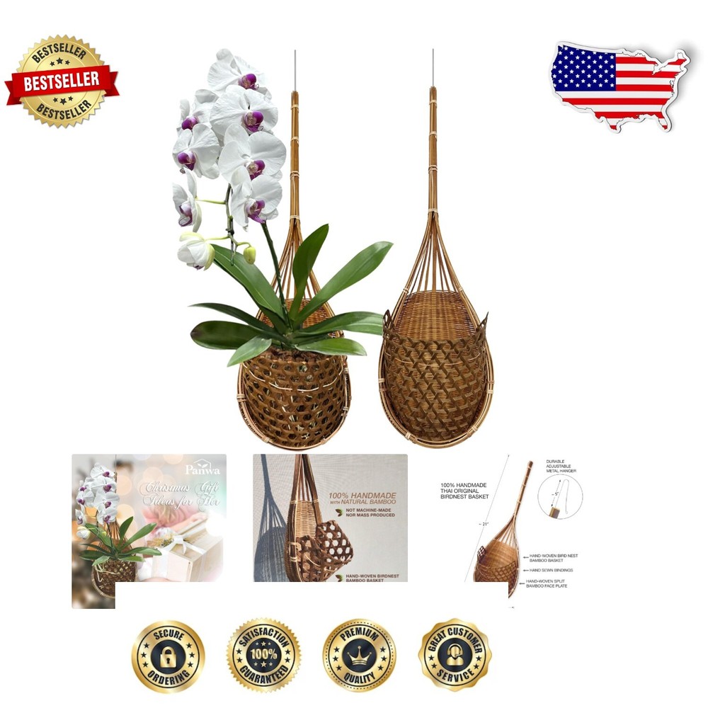 Eco-Friendly 6 Inch Thai Bamboo Orchid Baskets - Set of 2 Hanging Planters