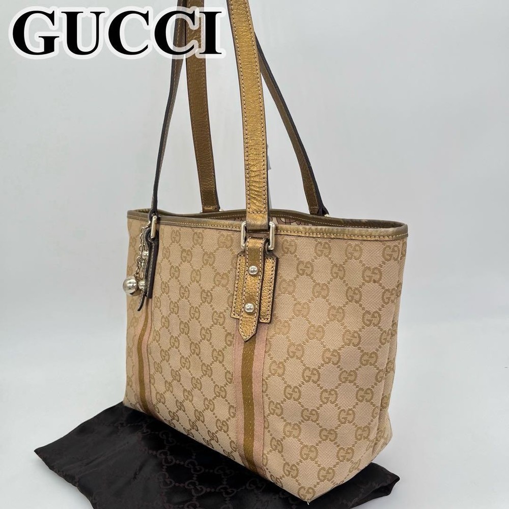 Gucci GG Canvas Sherry Tote Bag with Logo Fittings and Storage