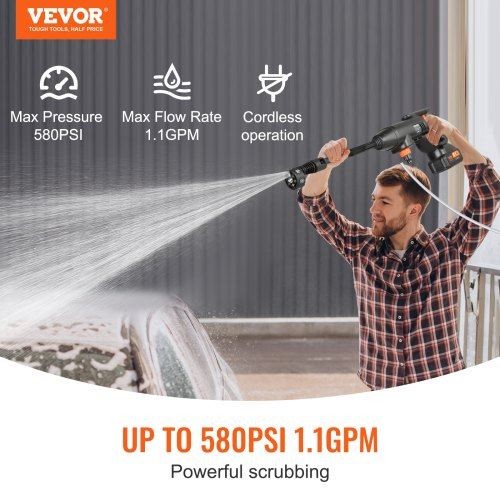 Cordless Pressure Washer 580 PSI 1.1 GPM Portable Handheld High Power Cleaner