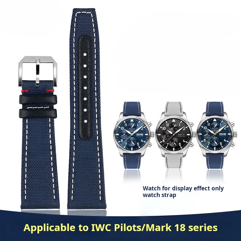 IWC Pilot Mark 18 Portugal 20-22mm Blue Nylon Leather Watch Strap