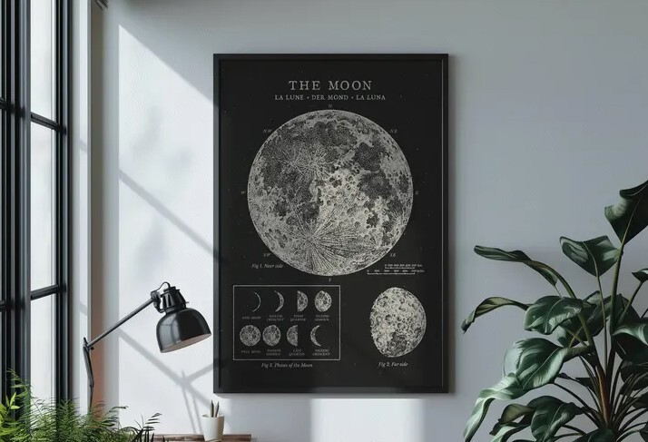 Vintage Moon Phases Poster Art Board Print with Lunar Cycle Design for Wall Decor