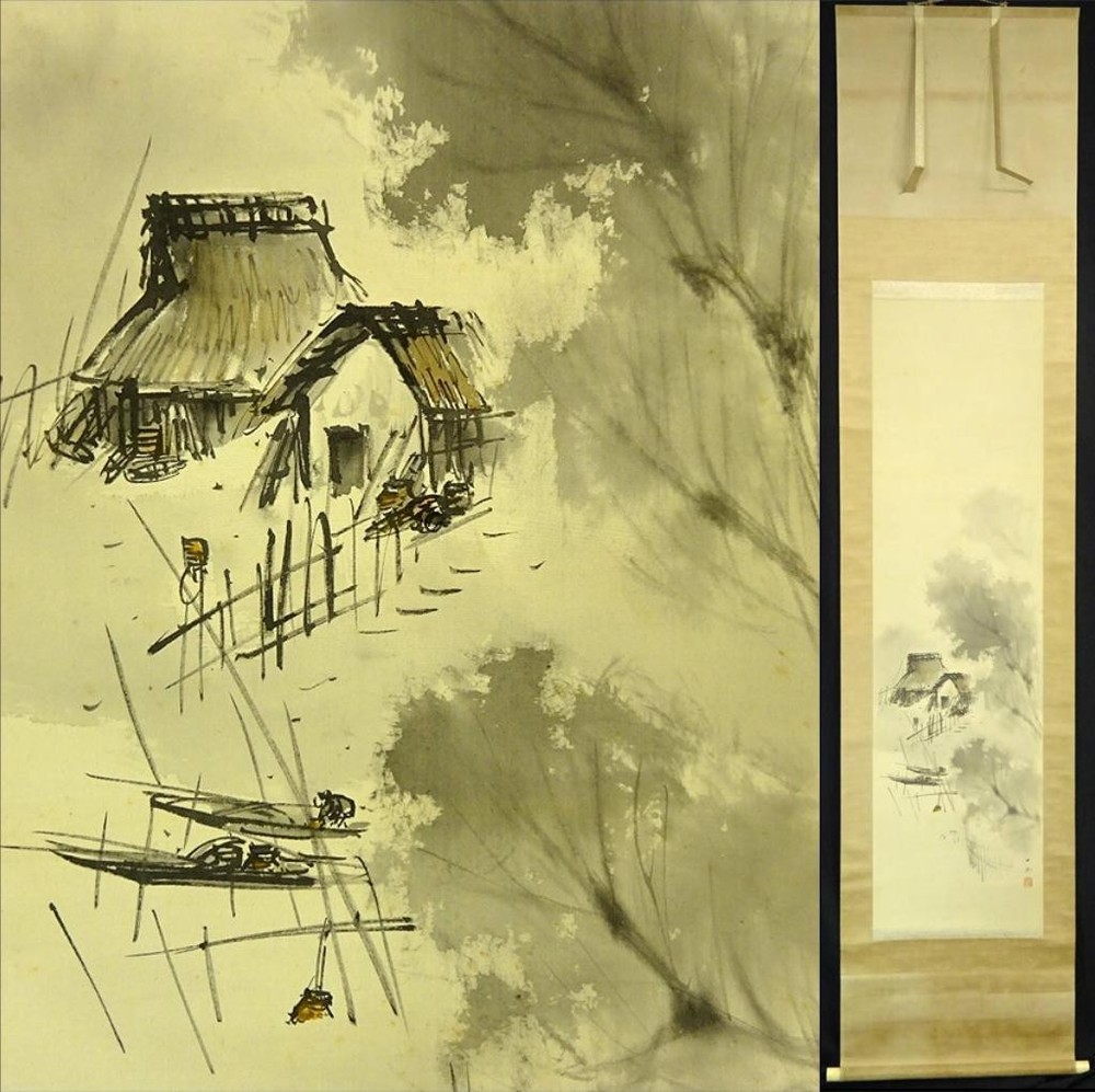 Hanging Scroll Gyōho Emura After Ame, Silk Paper, Handwritten, With Box, A070914