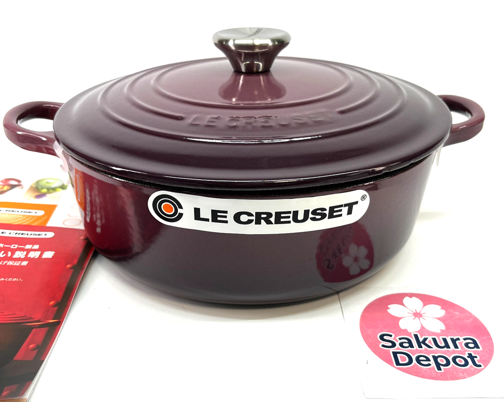 Le Creuset Cocotte Japonaise SUKIYAKI Cast Iron Pot 24cm Fig Silver Knob JPN New