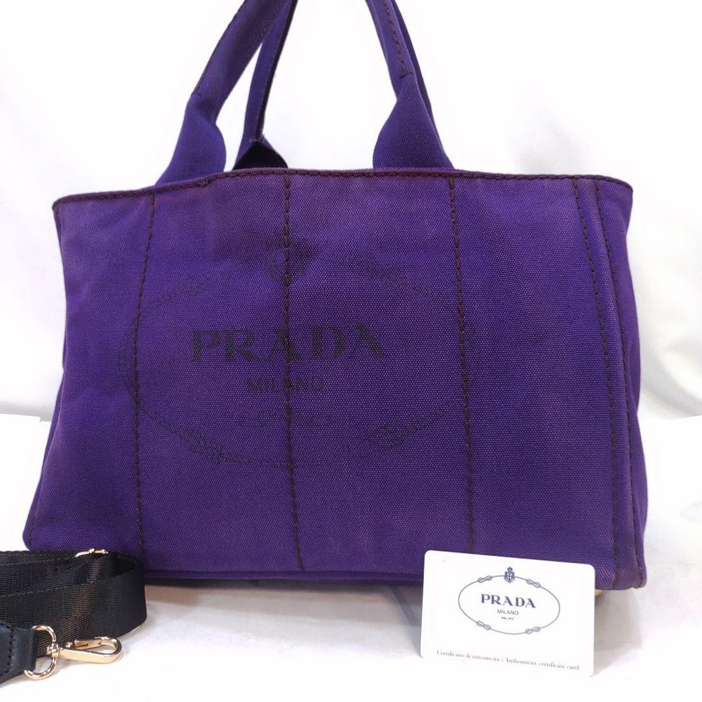 Prada Canapa 2-Way Purple Canvas Shoulder Bag with Big Logo Pre-Owned