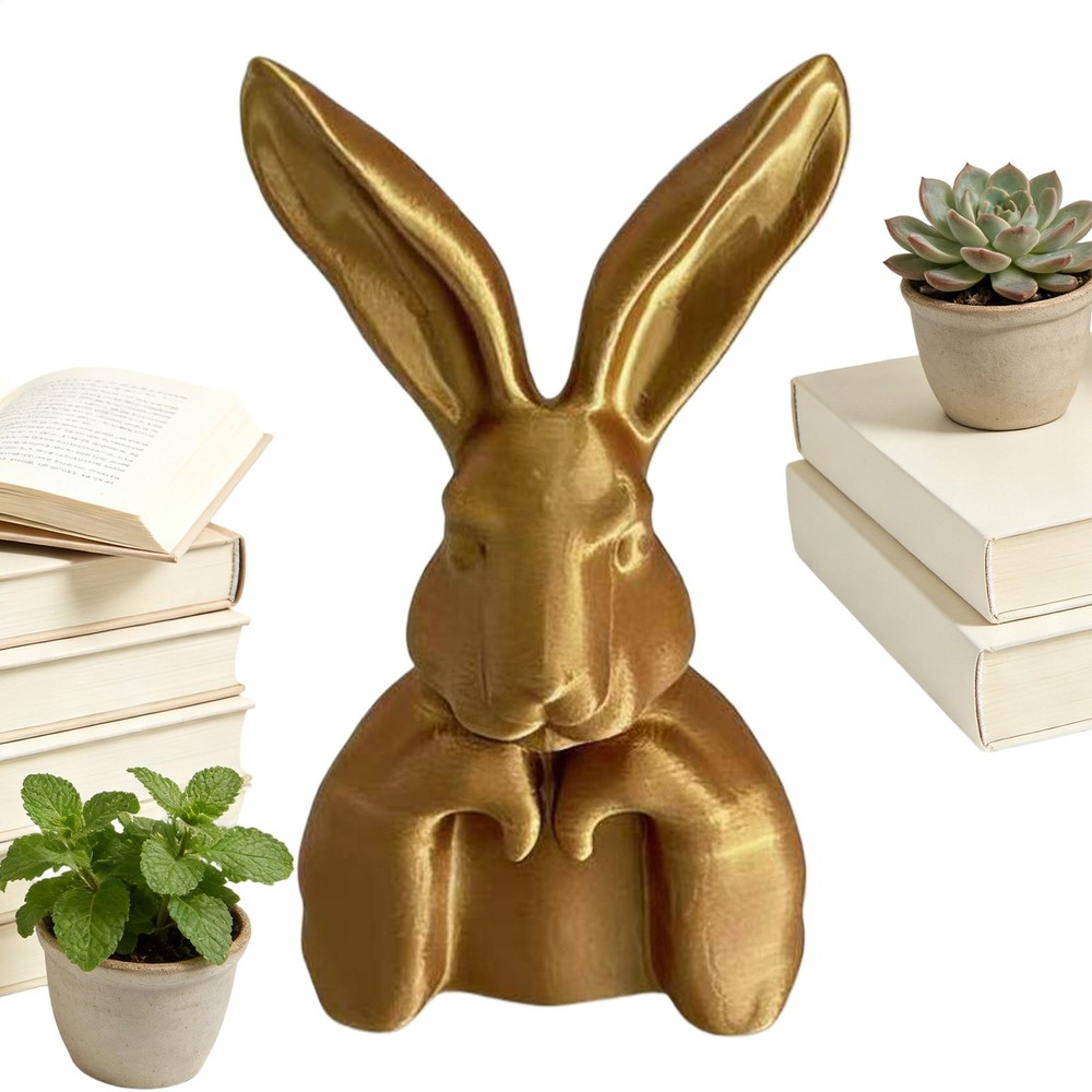 Easter Bunny Figurines, Bunny Decorations With Gold Finish Spring Desk Ornament