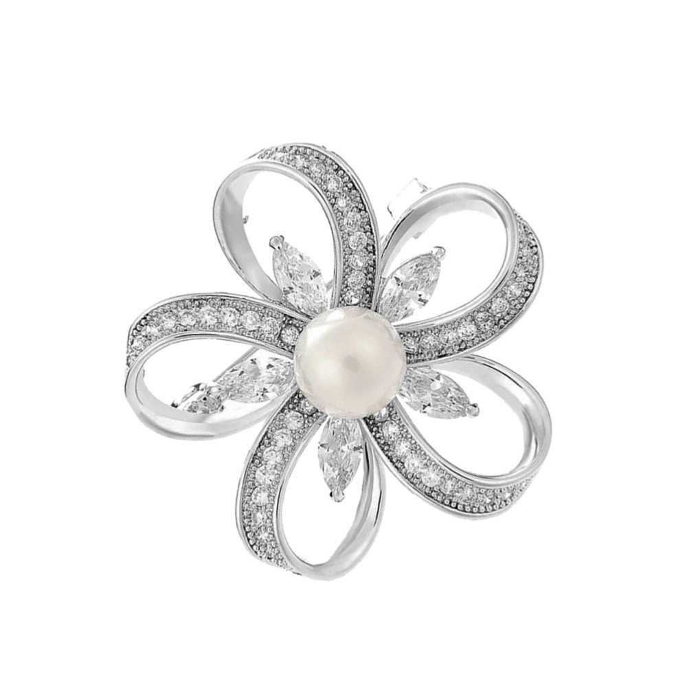 Delicate Zircon Brooch Butterfly with Pearl Rings Bridal Accessories Bride