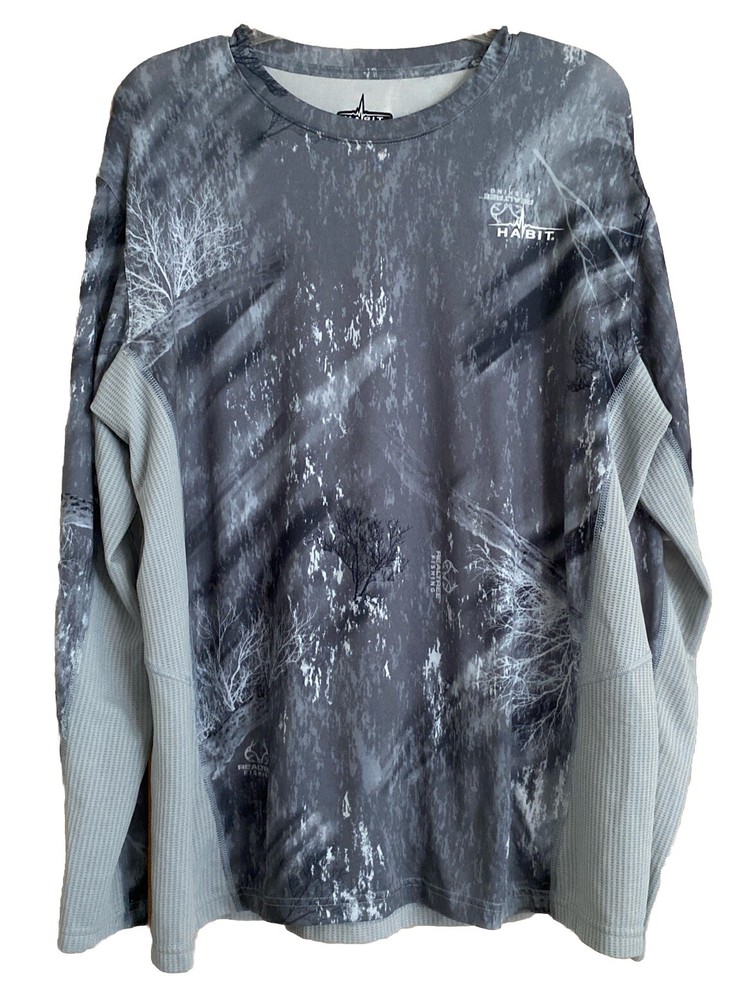 Habit Men’s Realtree Fishing Long Sleeve  Gray Shirt Solar Factor Sz Large