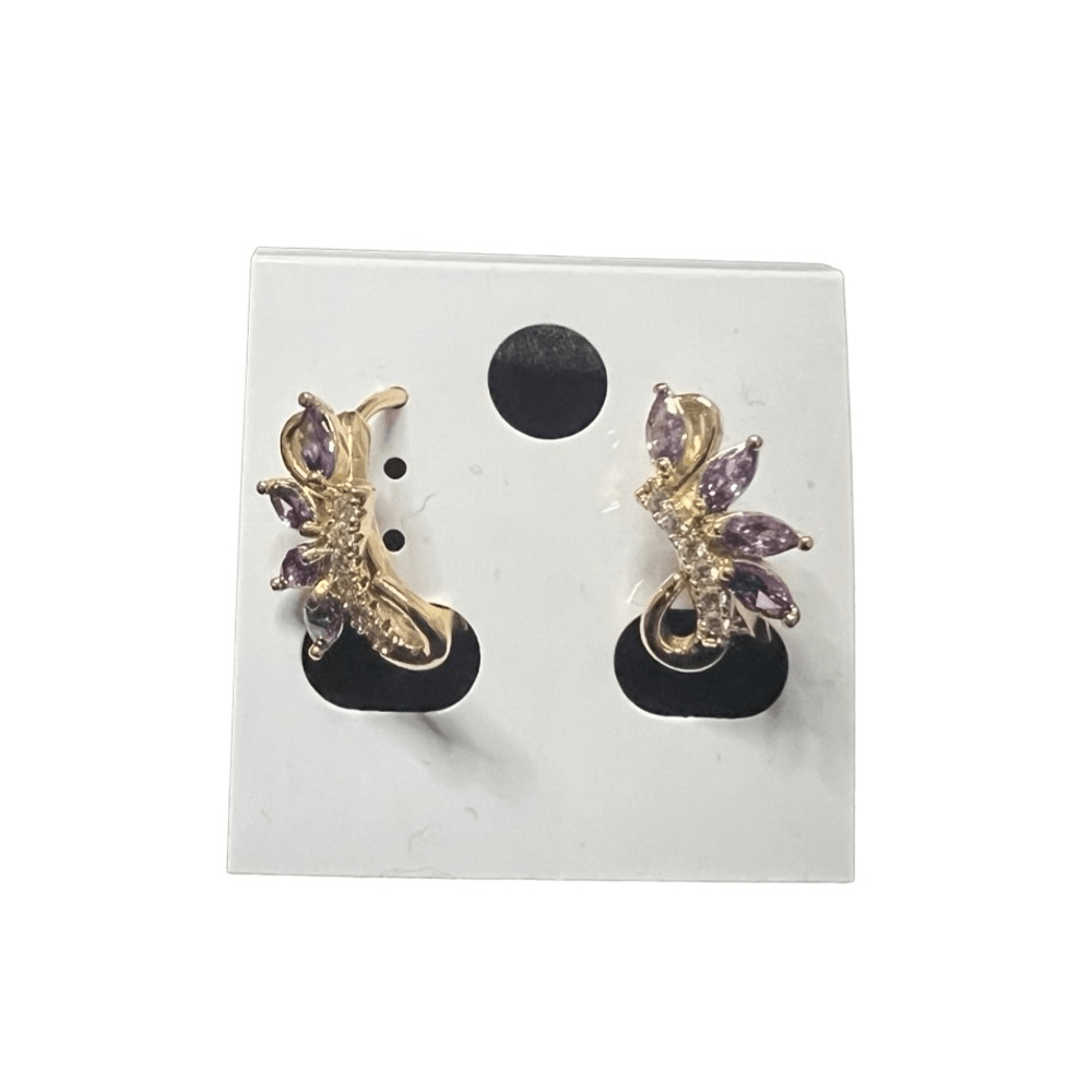 14K Gold Plated Purple Rhinestone Decor Hoop Earrings