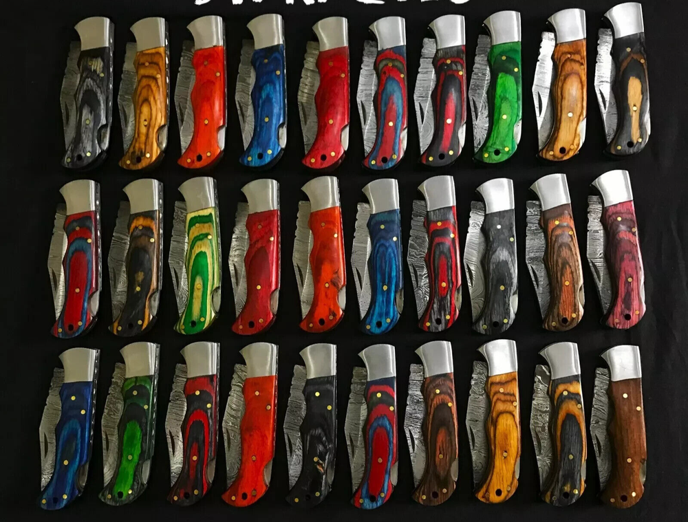 25-Piece Damascus Steel Hunting Folding Knives Set with Sheath