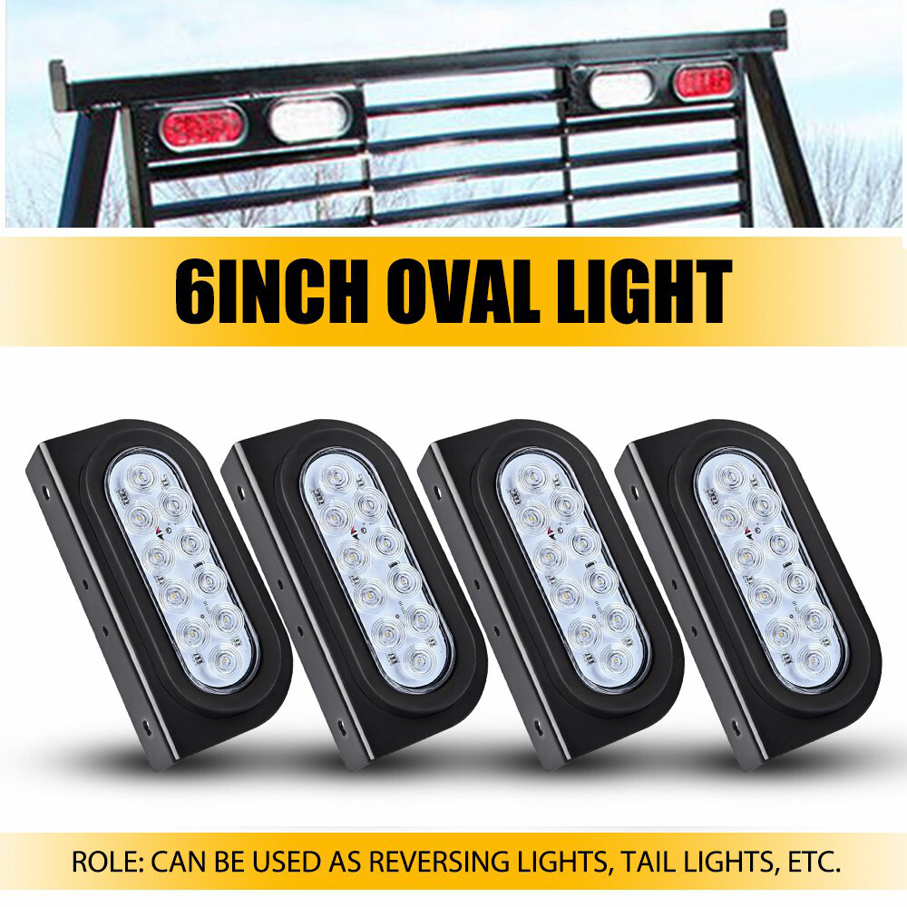 6-Inch Oval Reverse Tail Lights with Mounting Bracket for White Trailer Truck 4-Light Set