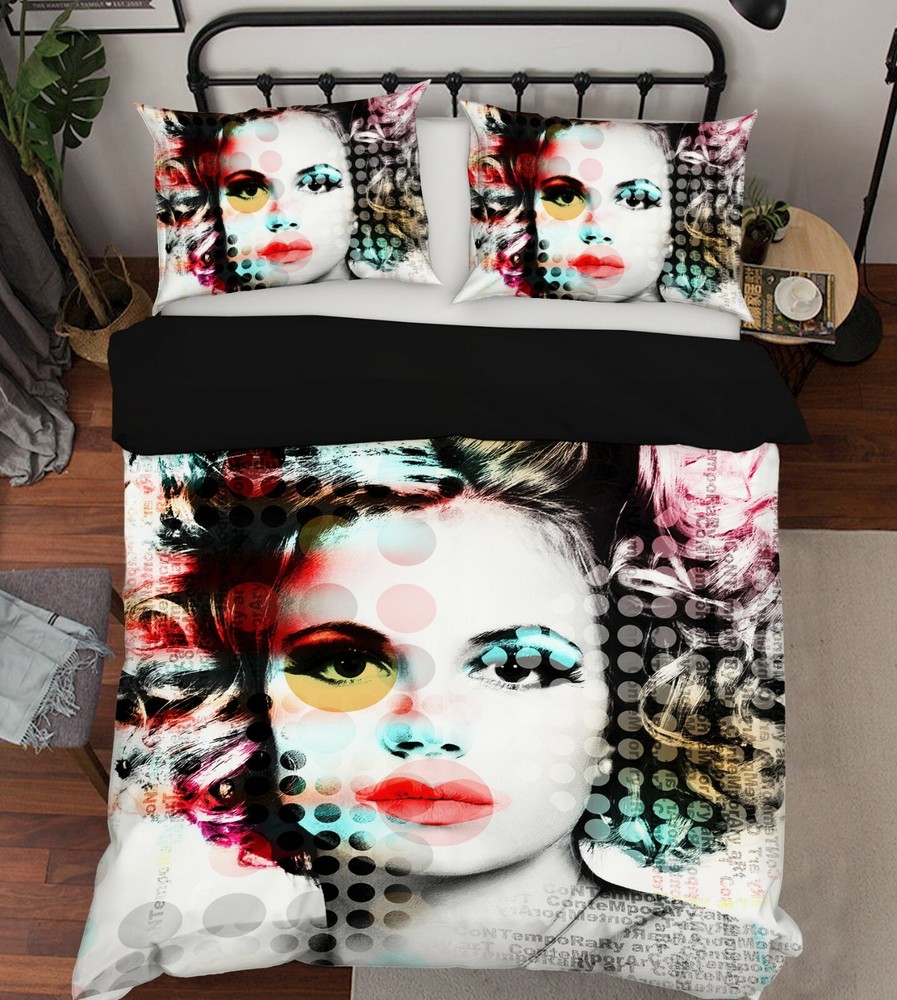 3D Color Dot Girl ZHUA244 Bed Pillowcases Quilt Duvet Cover Set Queen King Amy