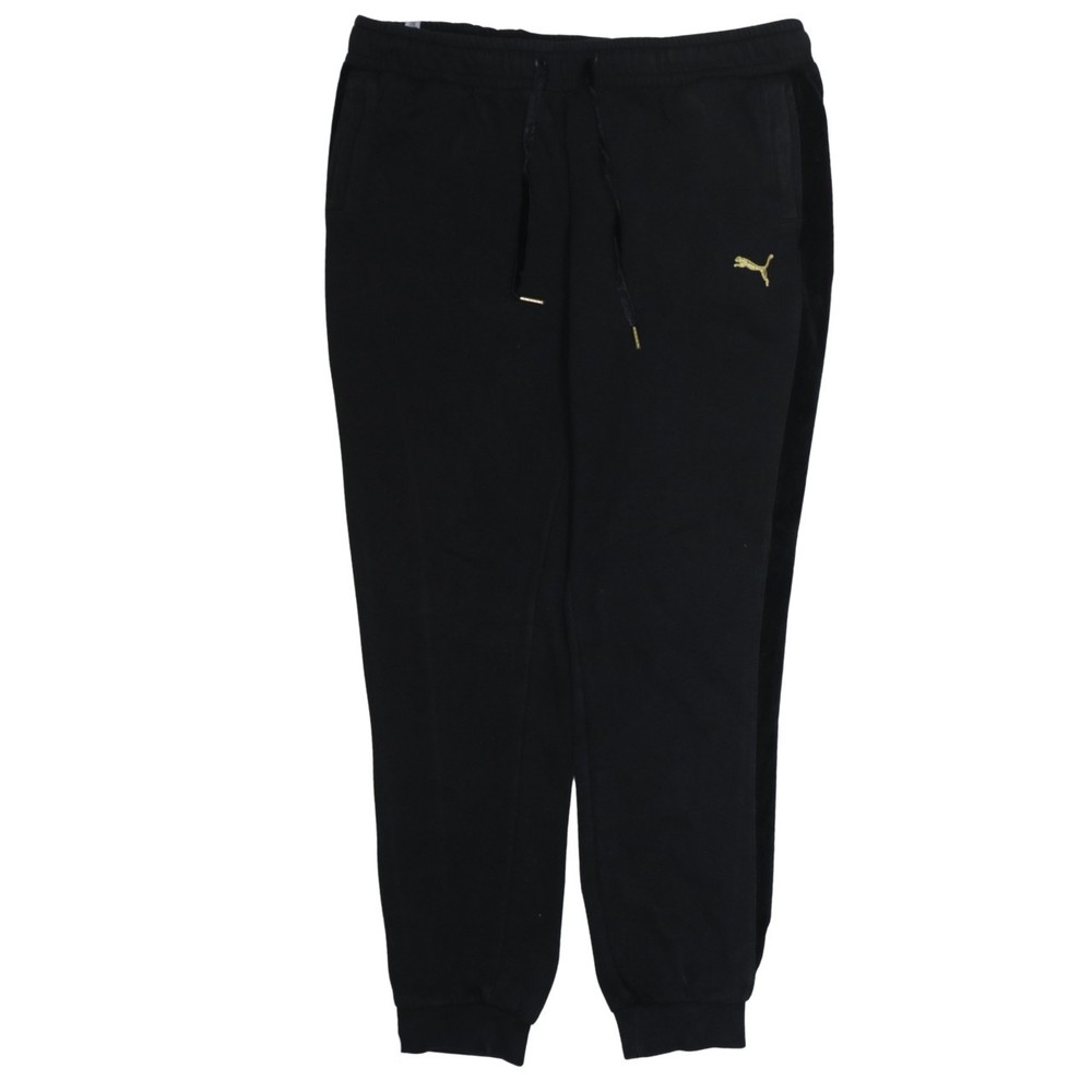 Puma Mens Joggers Black Fleece Gold Embroidered Logo Cuffed Track Sweatpants XL