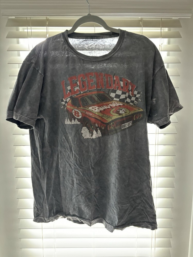 Buc-ee's Bucees Acid Wash T-Shirt Tee Gray Graphic Race Car Beaver Sz XL