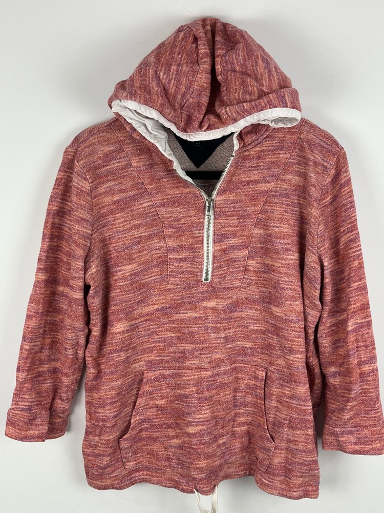 Tommy Hilfiger Pink 3/4 Sleeve Hoodie Size L with Pockets & 1/4 Zip Stretch