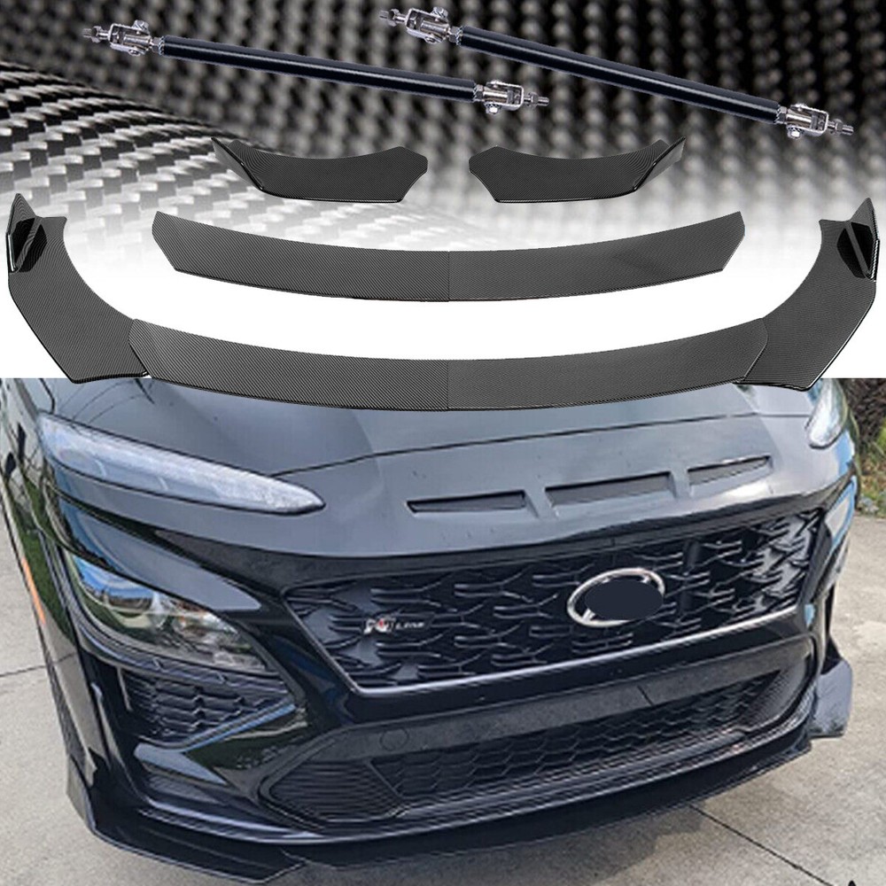 Hyundai Kona Carbon Fiber Front Bumper Lip Splitter with Strut Rods