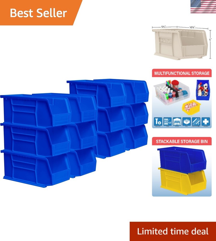 12-Pack Space-Saving Plastic Storage Bins - Ideal for Craft & Home Organization