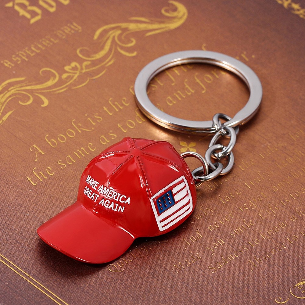 Trump MAGA Hat Keychain with American Flag - Make America Great Again Key Ring
