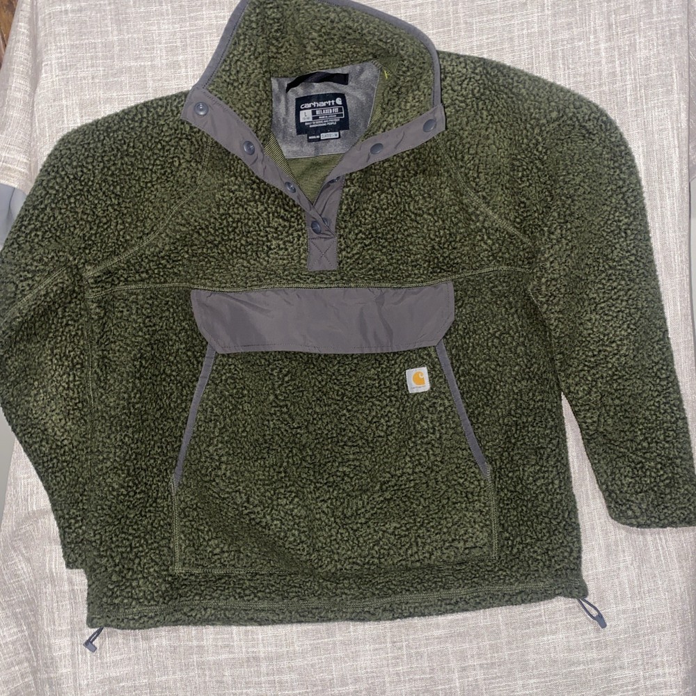 Carhartt Men's Relaxed Fit Fleece Snap Jacket DJ4991-W Size L Green