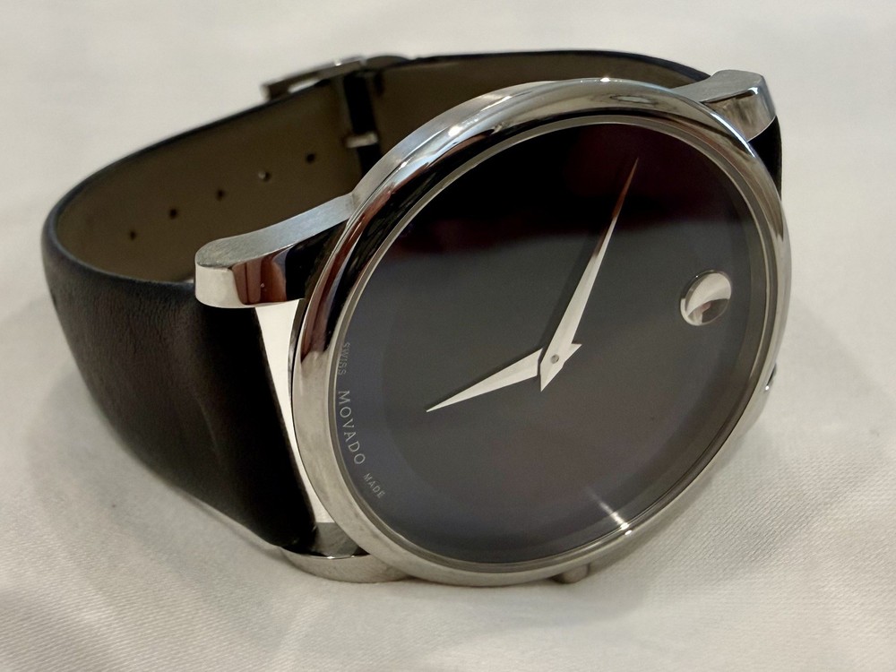 Movado Museum Watch Mens 40mm Black Dial Leather Band 07.1.14.1142