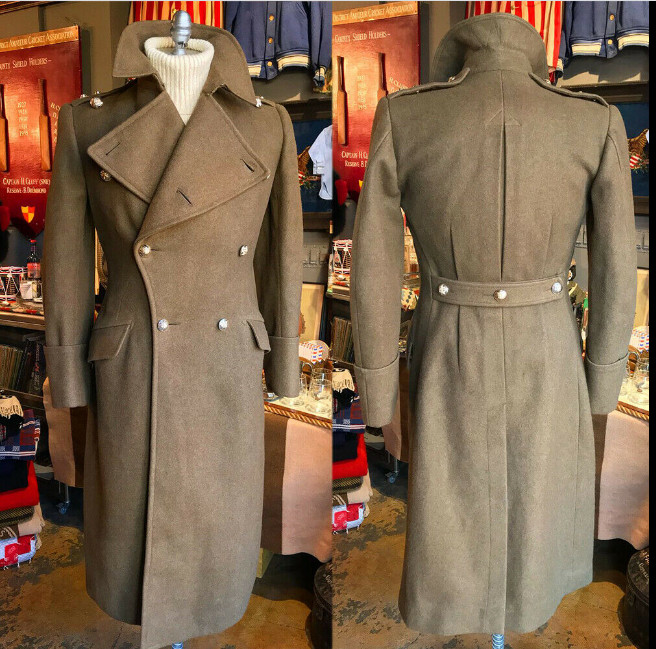 Cashmere Men's Military Wool Long Overcoats with Back Belt Warm Outerwear Jacket