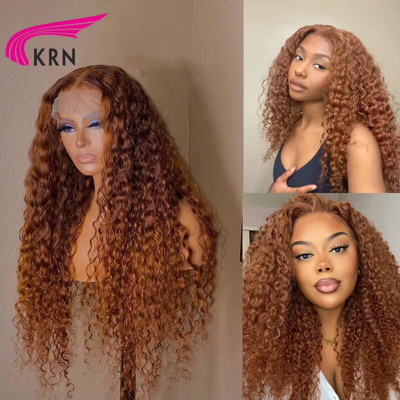 Ginger Brown Curly 4x4 Glueless Pre-Plucked 13x4 Transparent Lace Closure Wig