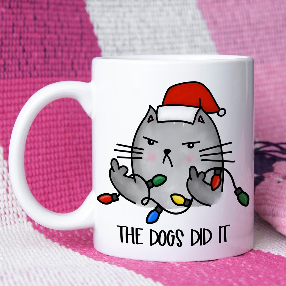Funny Adult Humour Mug Gift Naughty Cat The Dogs Did It - Coffee Mug - White Mug