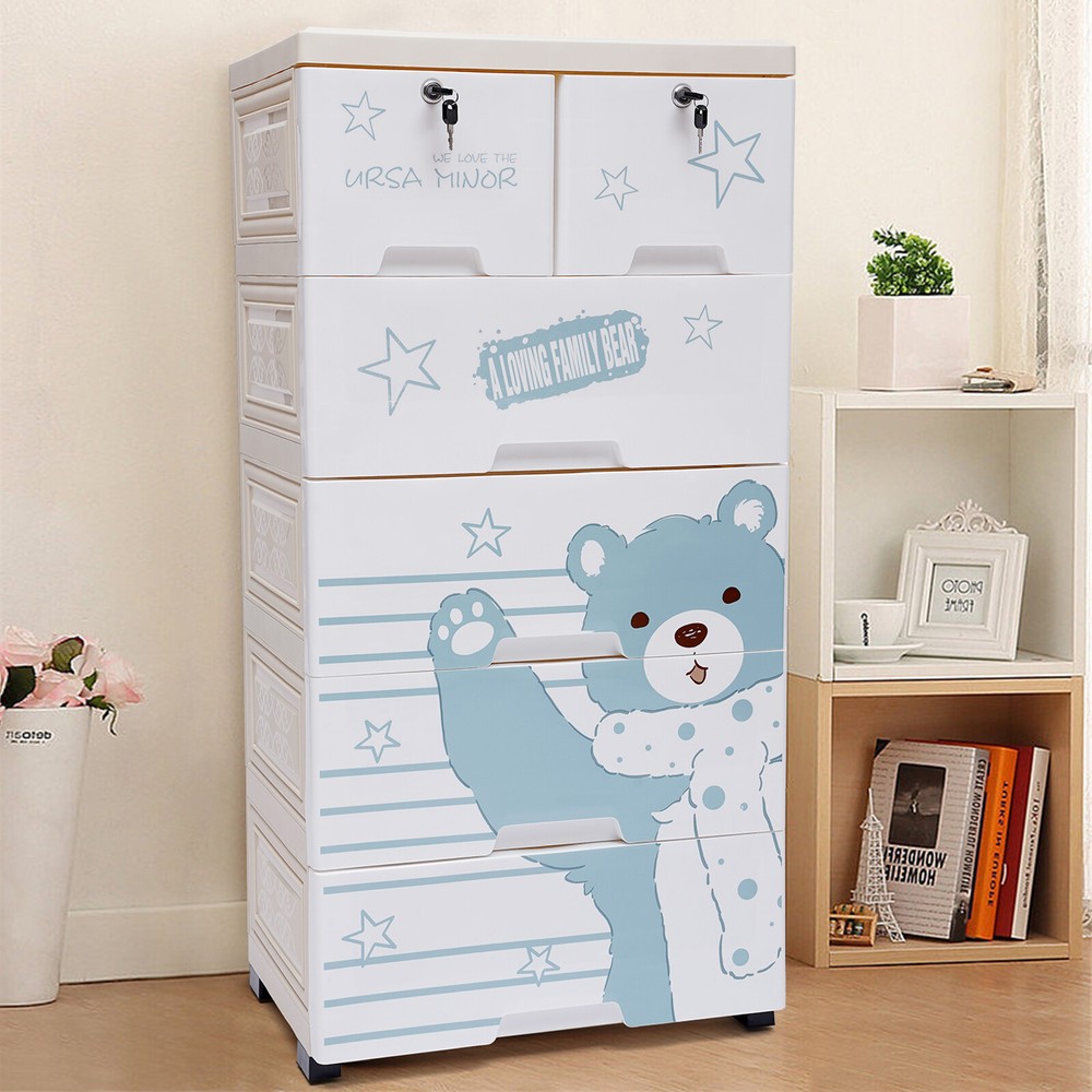 Plastic Storage Dresser Bedroom 6 Drawer Clothes Organizer Tower Cabinet w/Wheel