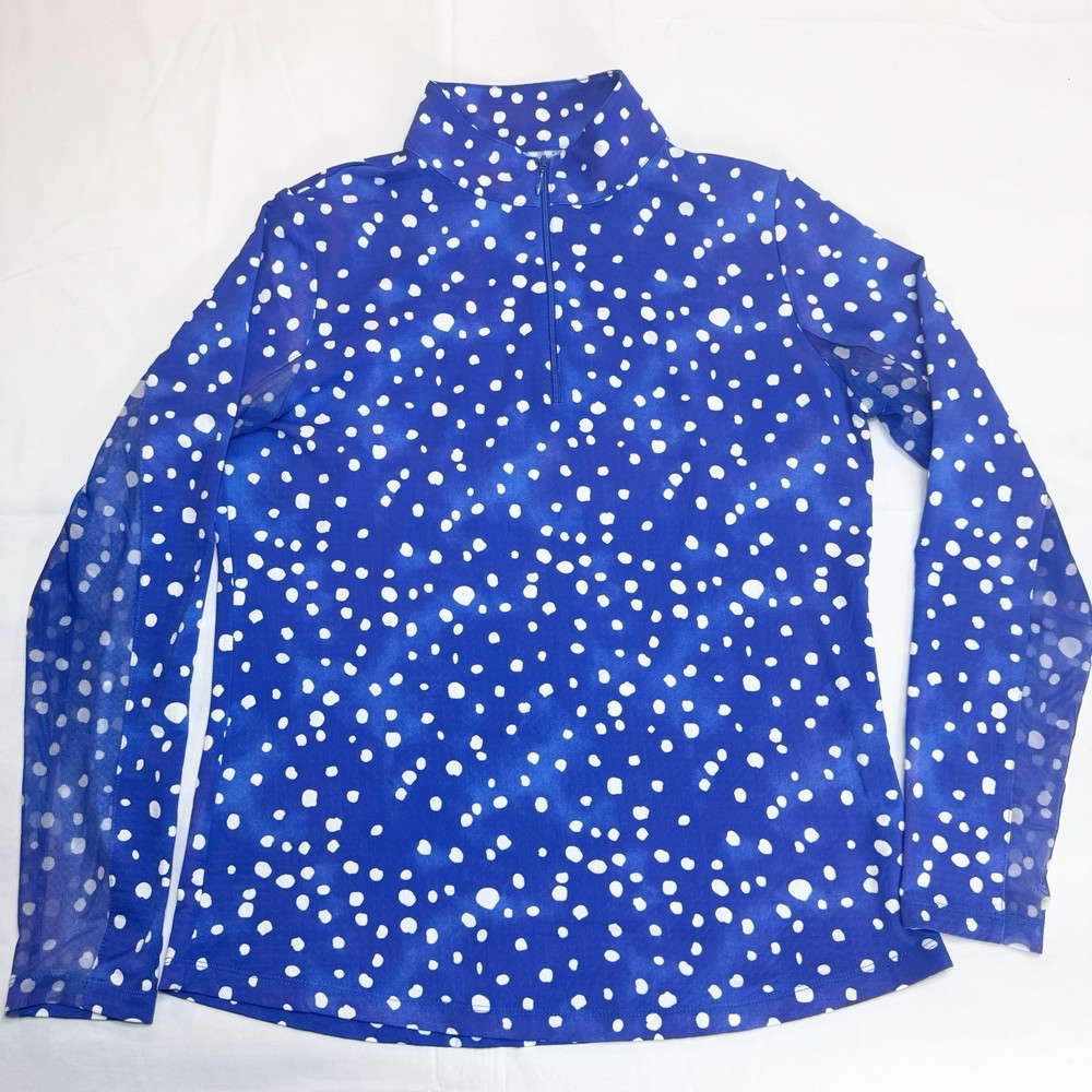 Ibkul Top M Blue Polka Dot Mesh Long Sleeve 1/4 Zip Golf Tennis Pickleball