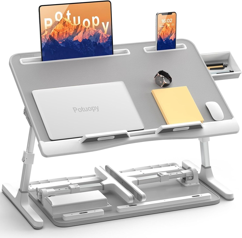 Laptop Stand for Bed, Potuopy Leather Adjustable Bed Desk Table Tray, X-Large