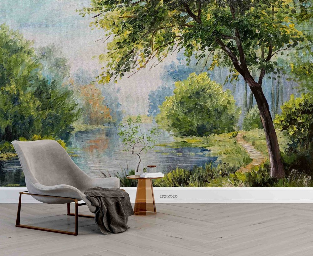 3D Woods River Landscape Oil Painting Wall Murals Wallpaper Murals Wall Sticker