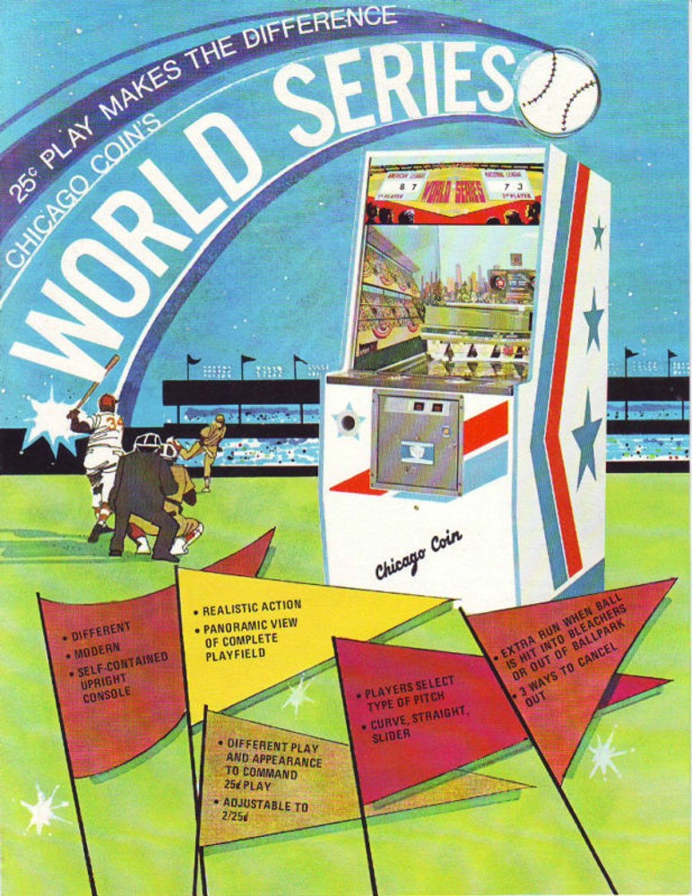 World Series Baseball Arcade Flyer Chicago Coin Original Pitch And Bat 1974