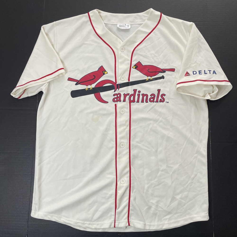 VTG CARDINALS JERSEY ST LOUIS XL DELTA MLB BASEBALL WHITE CREAM EMBROIDERED RARE