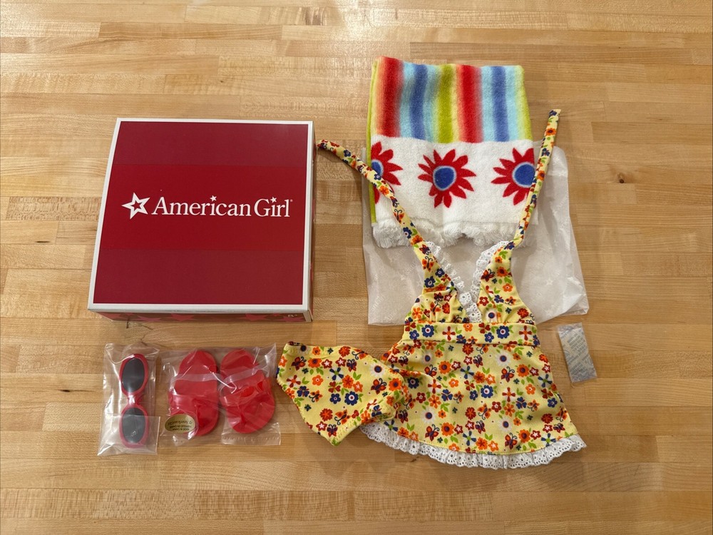 American Girl Julie Albright Swim Set NEW 1974 Halter Swimsuit Towel & Sandals